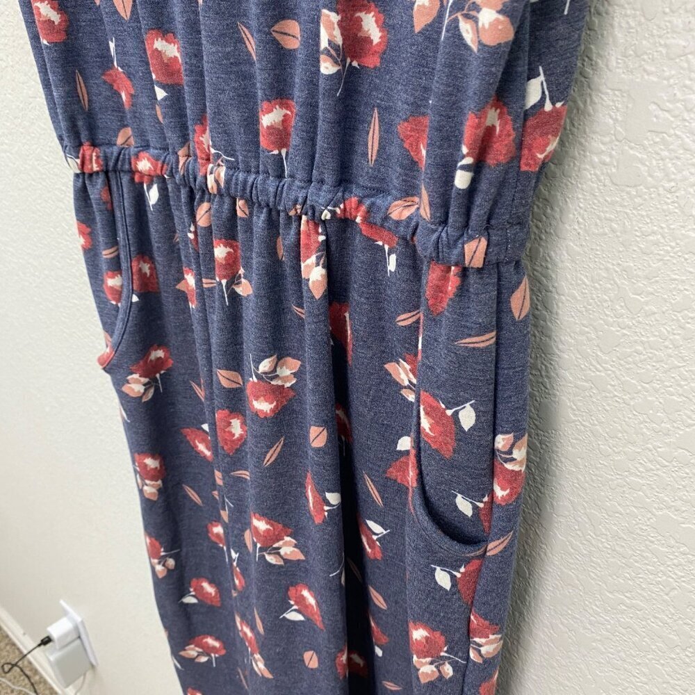LuLaRoe Isla Navy Blue Maxi Dress with Red Floral Pattern - Picture 3 of 7